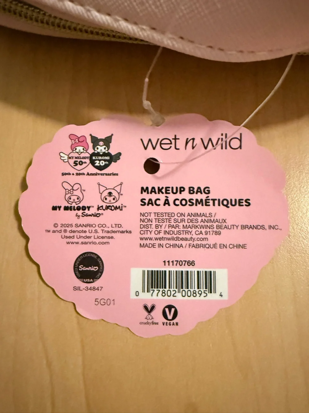 wet n wild Pink My Melody & Kuromi Cosmetics Bag with Bow Accent